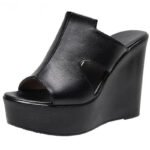 Small Size 33-43 Comfortable Thick Bottom Genuine Leather Slippers Platform Shoes Women Summer High Heels Slides Office Mom