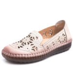 TIMETANG Fit Wide Foot Handmade Genuine Leather Flat Shoes Women Summer Shoes Lady Loafers Breathable Soft Hollow Female Shoes