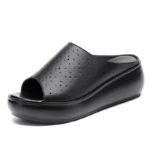 2025 Genuine leather wedge platform slippers women high heel sandals slides women summer casual shoes size 35-40