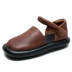 2025 Retro Genuine Leather Flat Sandals Summer Round Toe Soft Sole Cowhide Versatile Women's Shoes